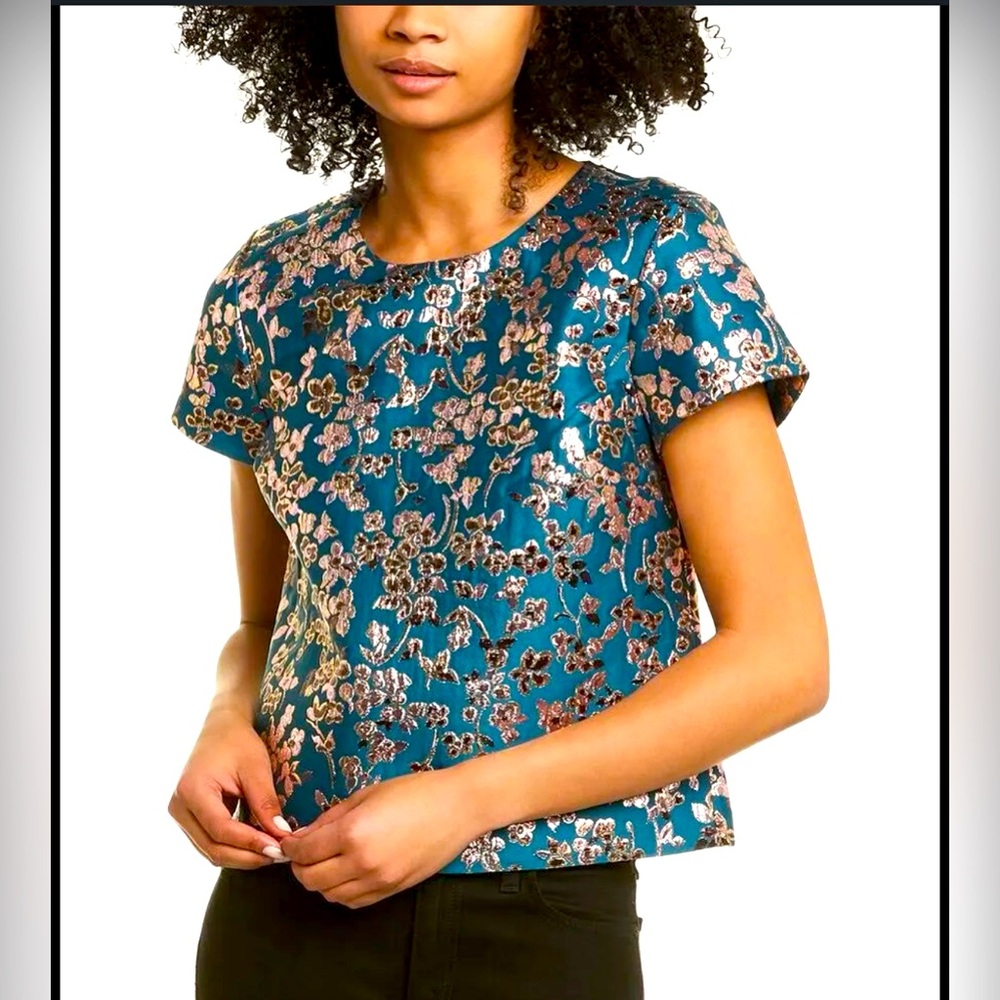 J.CREW Collection Cherry Blossom Jacquard Metallic Top